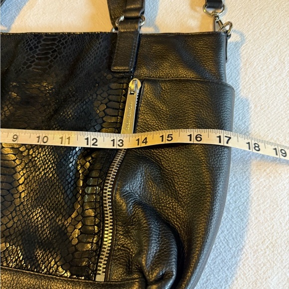 Michael Kors Black Leather Python Tote / Bag / Crossbody with Silver Hardware - Picture 12 of 16